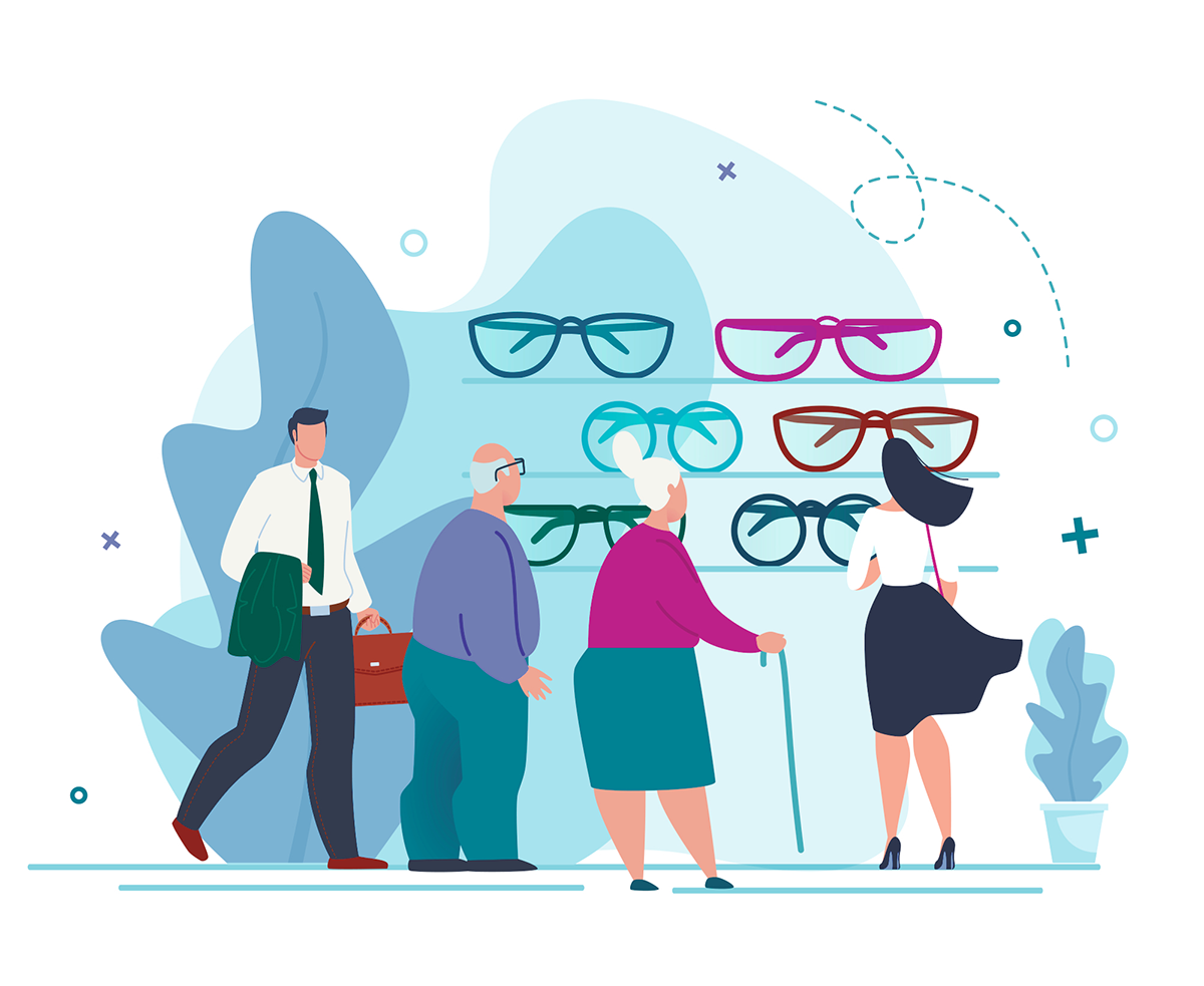 illustration personnes chez l'opticien
