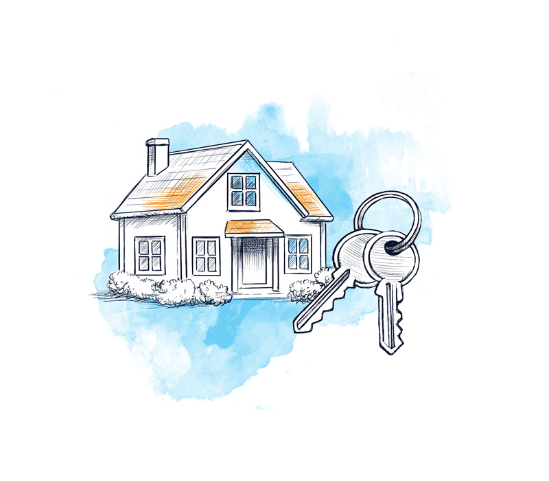 maison avec trousseau de clé munité