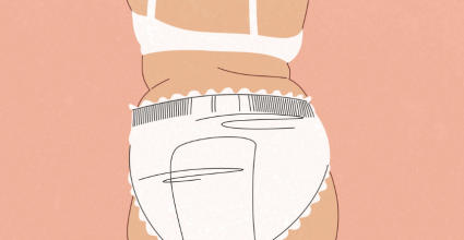 illustration femme de dos avec couche pampers