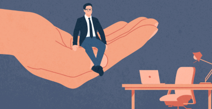 un homme de bureau sur une main 