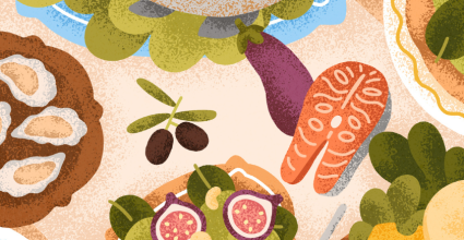 illustration légumes et fruit de mer 