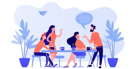 illustration personnes discutent autour d'une table 