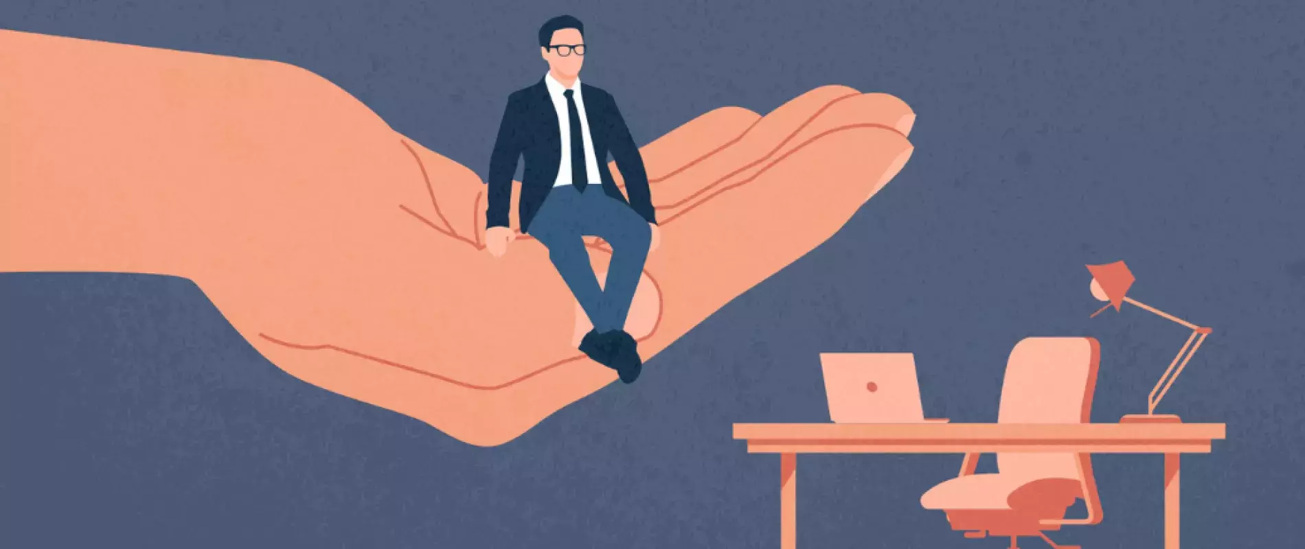 un homme de bureau sur une main