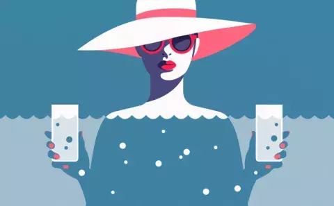 illustration d'une femme composée d'eau avec 2 verres
