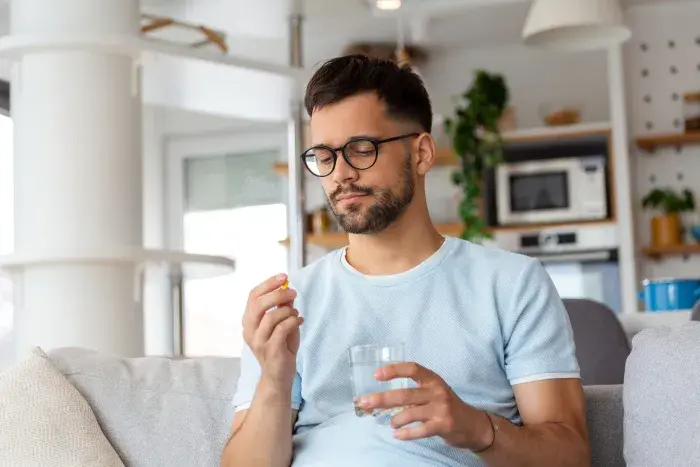 homme qui prend un médicaments 